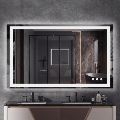 LED Bathroom Vanity Mirror with Anti-Fog, Dimmable Front and Backlit Lights, Tempered Glass