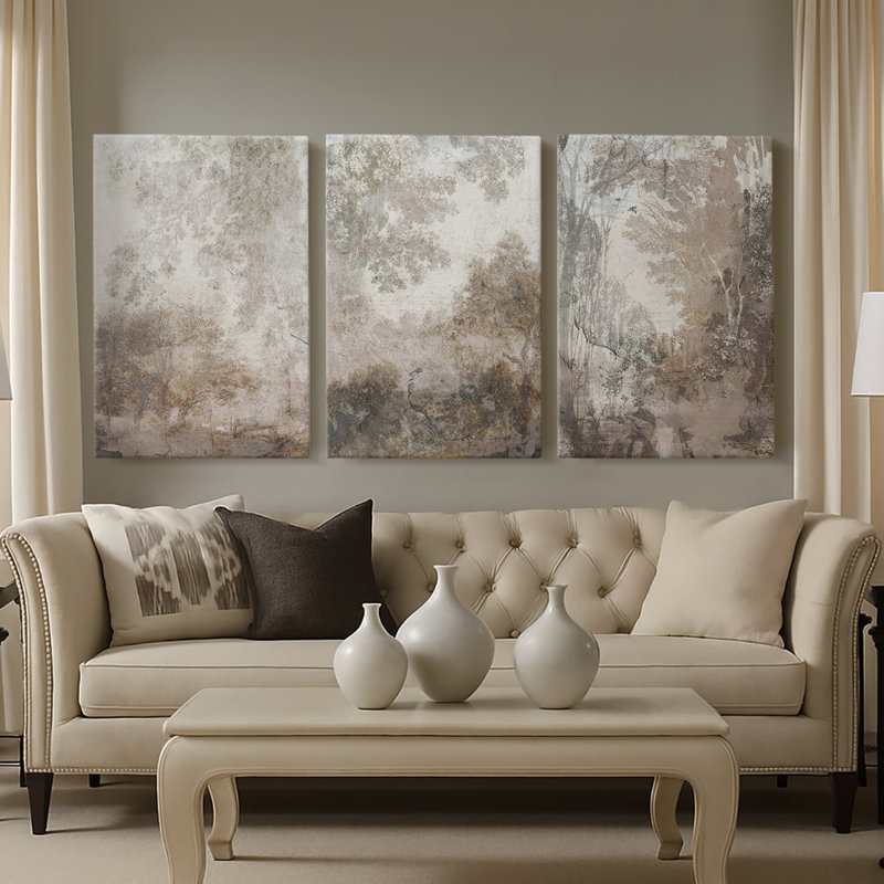 Fresco Collage I - Toile tendue sur mesure avec châssis - 3 pièces, H 48 po x l 96 po