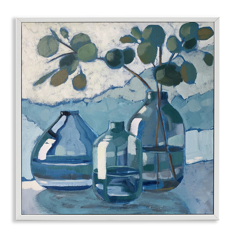 Vases apaisants Eucalyptus Ikebana, H 12 po x l 12 po x P 1,5 po, Giclée encadrée blanc bord de mer
