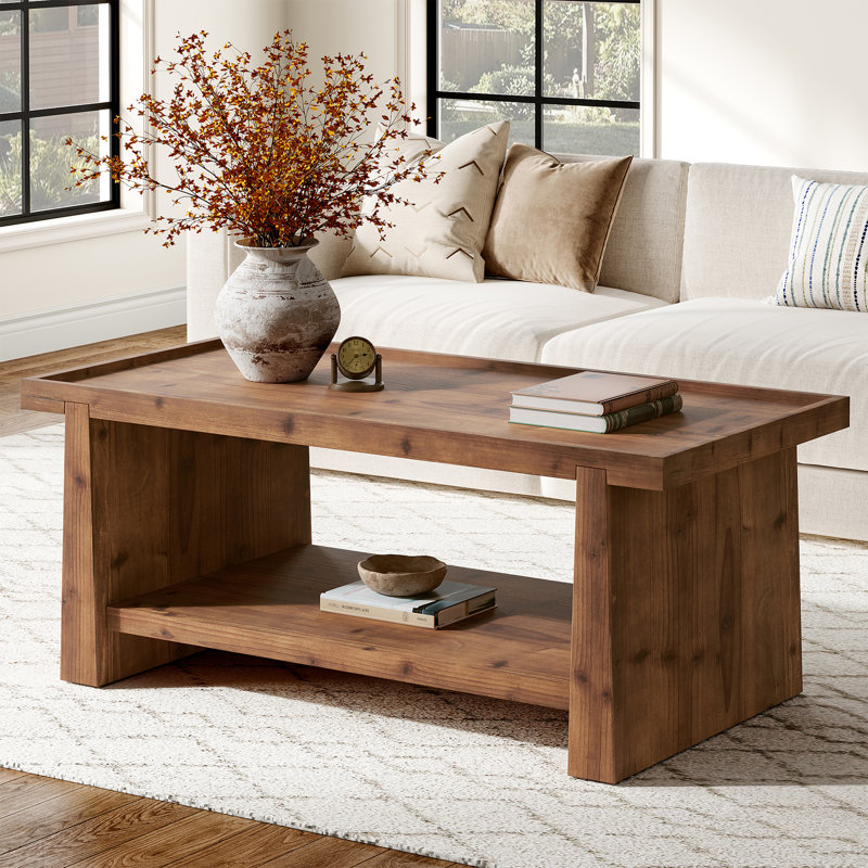 Table basse rectangulaire en bois massif 47,24 ", table centrale à 2 niveaux pour salon