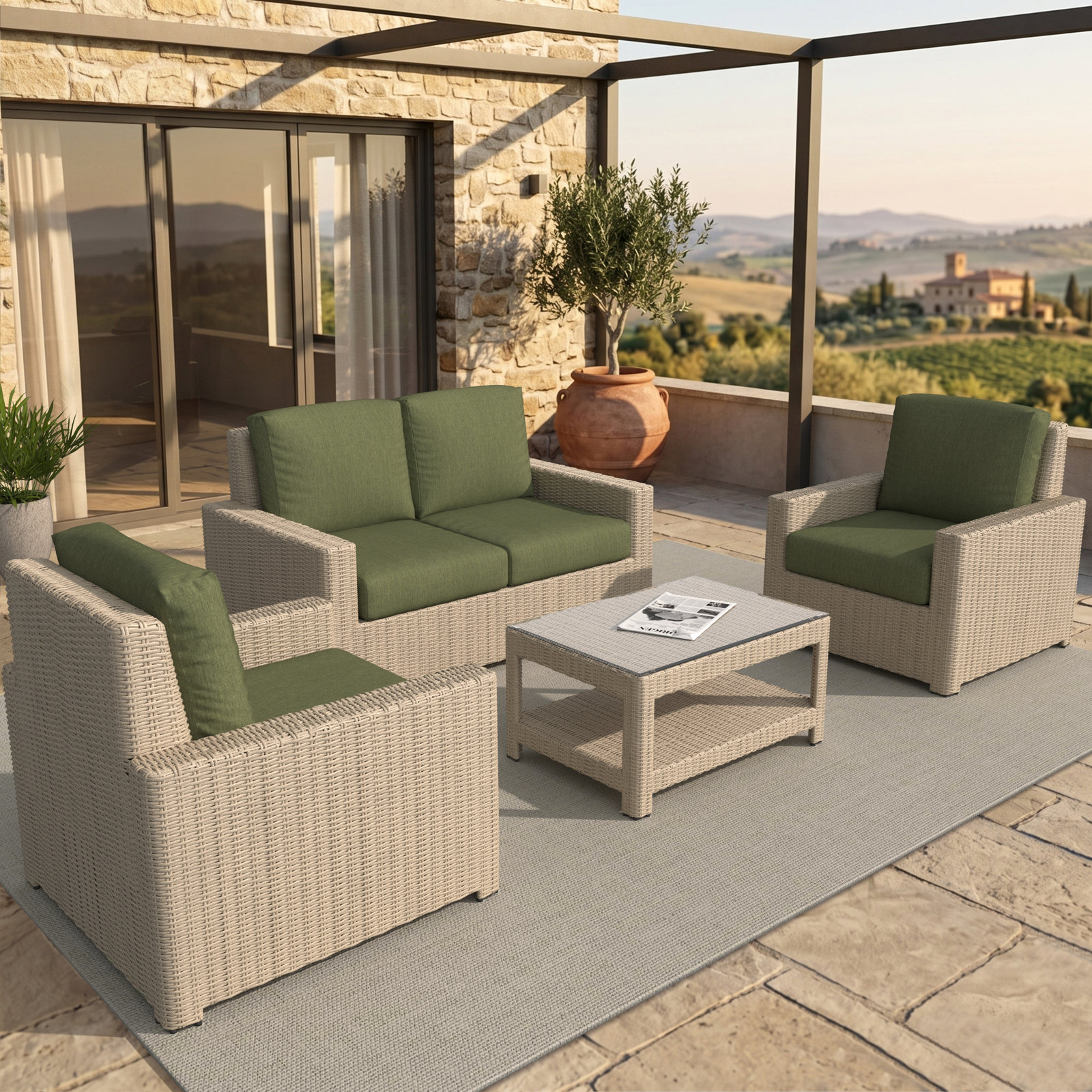 Henri 4-Person Sunbrella® Patio Seating Group, Sunbrella® Canvas Fern