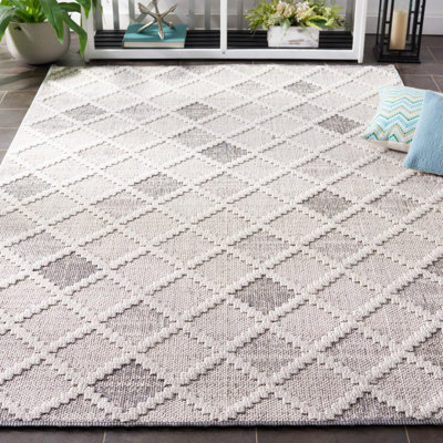 Tapis gris / ivoire en polypropylène tissé à la machine Marimension