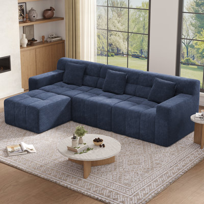  113.4" Cloud Modular Sofa with Ottoman, Deep Seat Corduroy Couch for Living Room, No Assembly Required