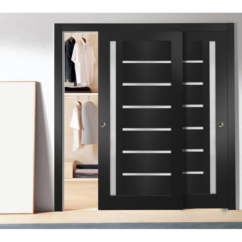 Portes de placard coulissantes en verre givré Quadro, Noir, 56 po x 96 po