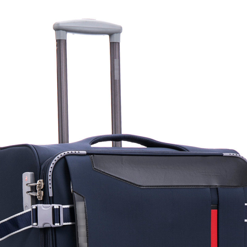 Valise légère en tissu bleu 20/24/28/32, extensible, roulettes pivotantes à 360 degrés, poche intérieure de couvercle, sangles de maintien réglables, poignée rétractable, roues silencieuses verticales de 4 pièces