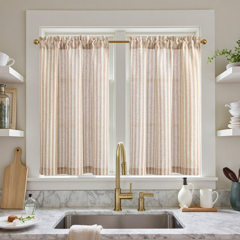 Rideaux en lin filtrant la lumière avec passe-tringle, L 26 po x L 36 po, Taupe / beige