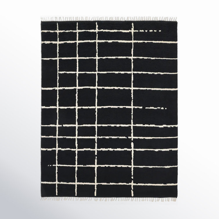 Hoxton Rectangle Geometric Hand-Knotted Cotton/Wool Area Rug in Black/White