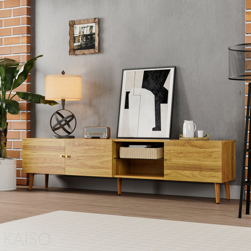 Meuble télé, moderne, 70 po, Mid-Century, avec rangement, centre de divertissement