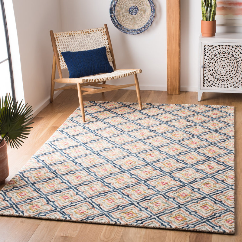 Rubalcava Hand Tufted Wool And Cotton Geometric Rug, Rectangle 5' x 8'