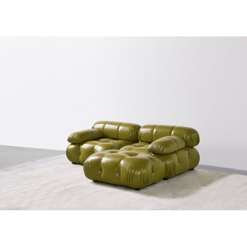 Howliet Faux Leather L-Shaped Sectional Reversible, Green Faux Leather