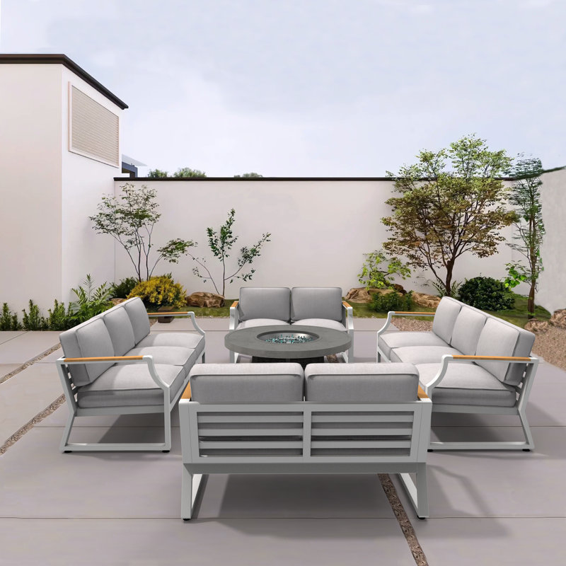 Beilul 10 - Person Patio Conversation Set with Cushions, Gray/White