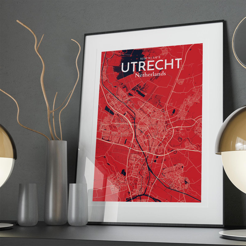 Utrecht City Map in Nautical 1 Piece Wall Art, 36cm H x 24cm W x 0.05cm D