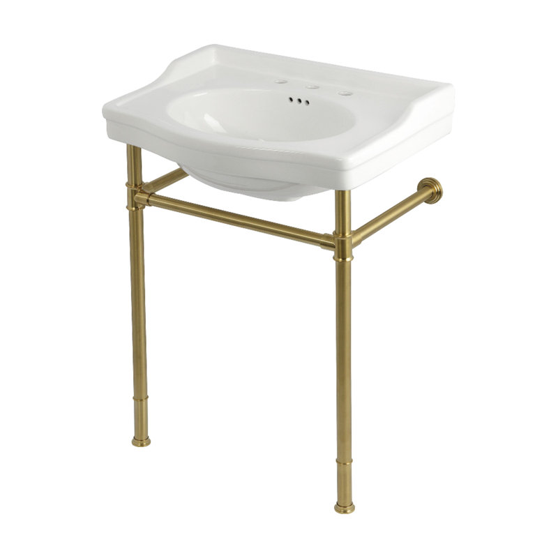 Kingston Brass Victorian 30-Inch Ceramic Console Sink with Stainless Steel Legs (8-Inch, 3-Hole), Brushed Brass