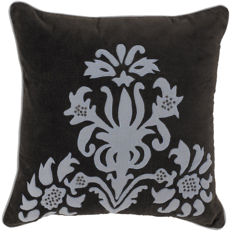  Coussin Damask, 18 po, Chocolat / bleu clair, Polyester