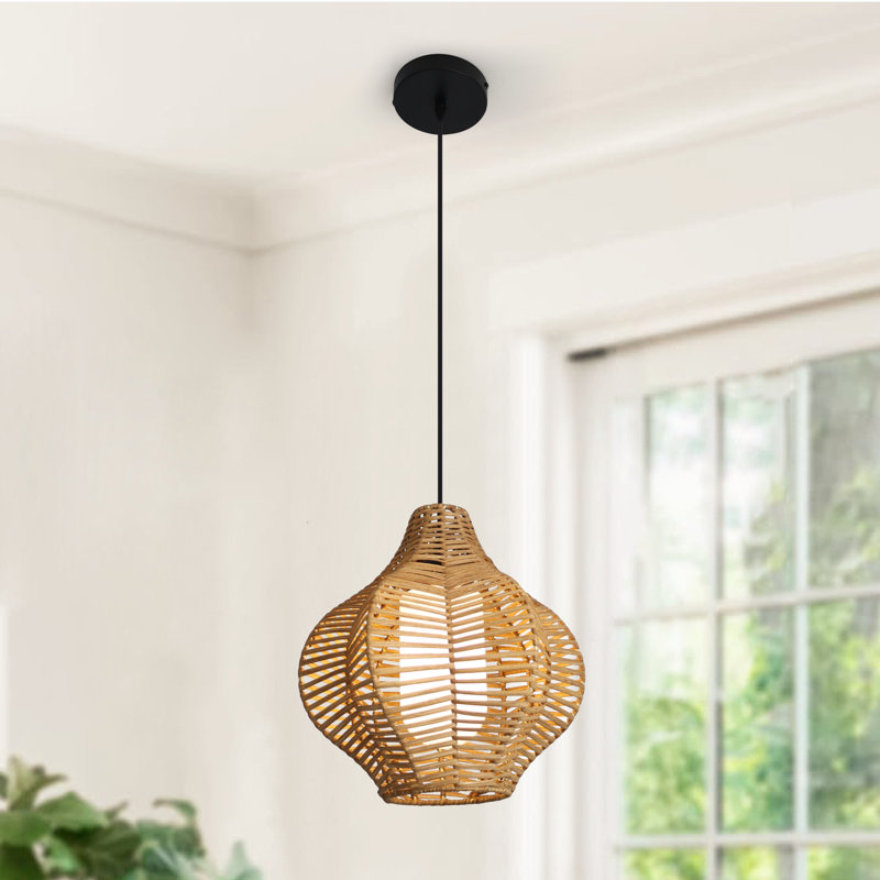 1 - Light Rattan Farmhouse Bohemian Pendant Light
