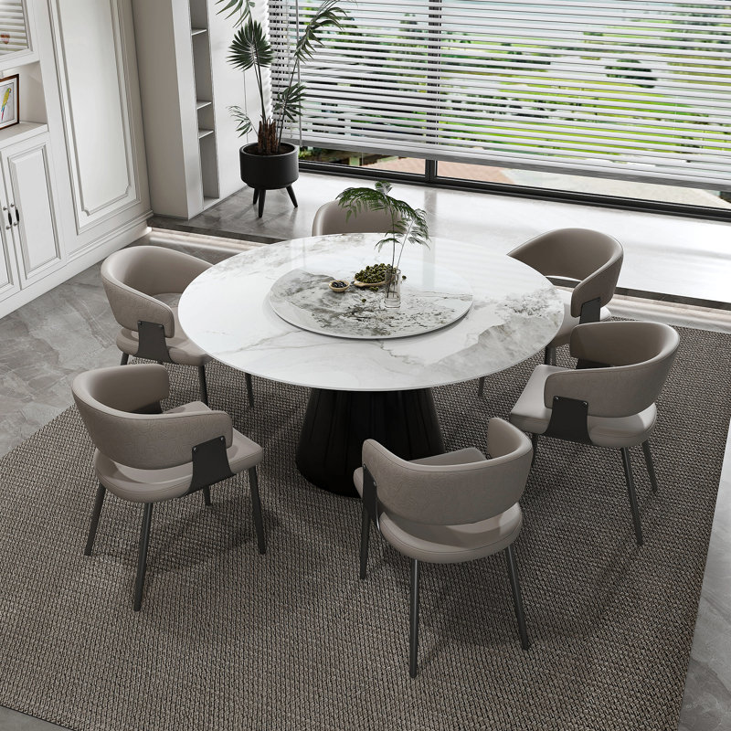 Ensemble de salle à manger 9 pièces 59 po - Table en faux marbre avec plateau rotatif et chaises en cuir synthétique, ensemble de table de salle à manger moderne pour la cuisine et la salle à manger