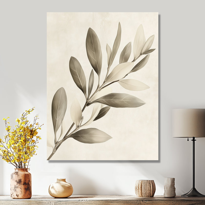 Doux eucalyptus olive branche III - décoration murale botanique verte, H 44 po x l 34 po, Toile tendue