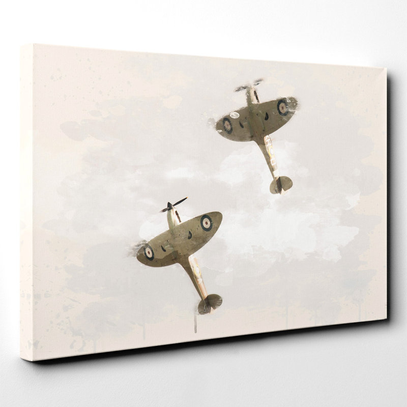 Spitfire RAF Duo Planes Painting on Canvas - Wrapped Canvas, 50cm H x 76cm W