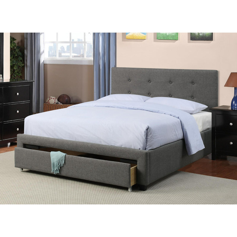 Lit plateforme tapissier avec rangement à profil bas Sau, Double
