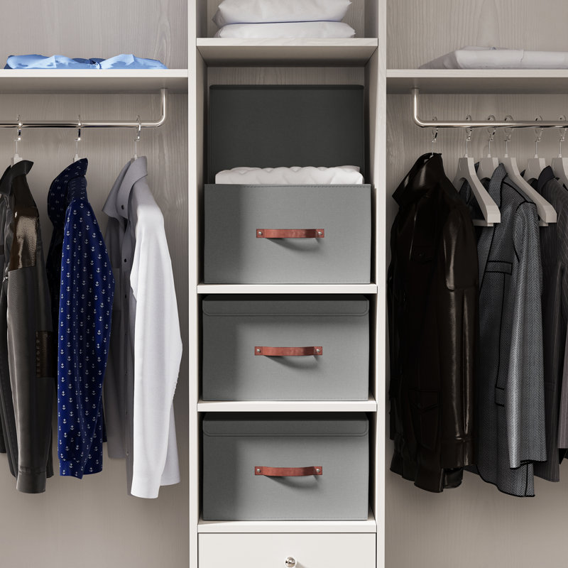 Ensemble de boîtes pliables en tissu, Gris, H 7,5 po x l 11,8 po x P 16,5 po