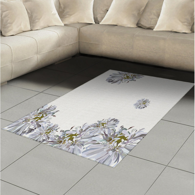 Flower High Density Long Fiber Poly Threads Decorative Area Rug Carpet, Rectangle 4' x 5'8"