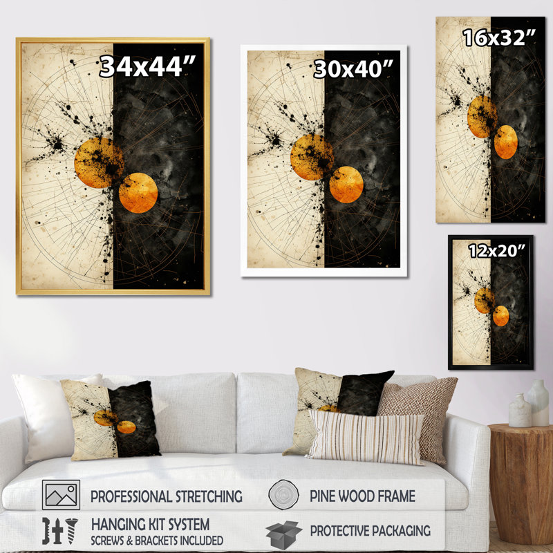New Harmony circulaire abstrait jaune blanc noir - salon d'art moderne géométrique, H 20 po x l 12 po, Cadre simple blanc