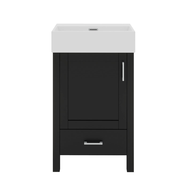 Petit meuble-lavabo moderne avec lavabo en céramique, porte à fermeture douce et tiroir, Noir