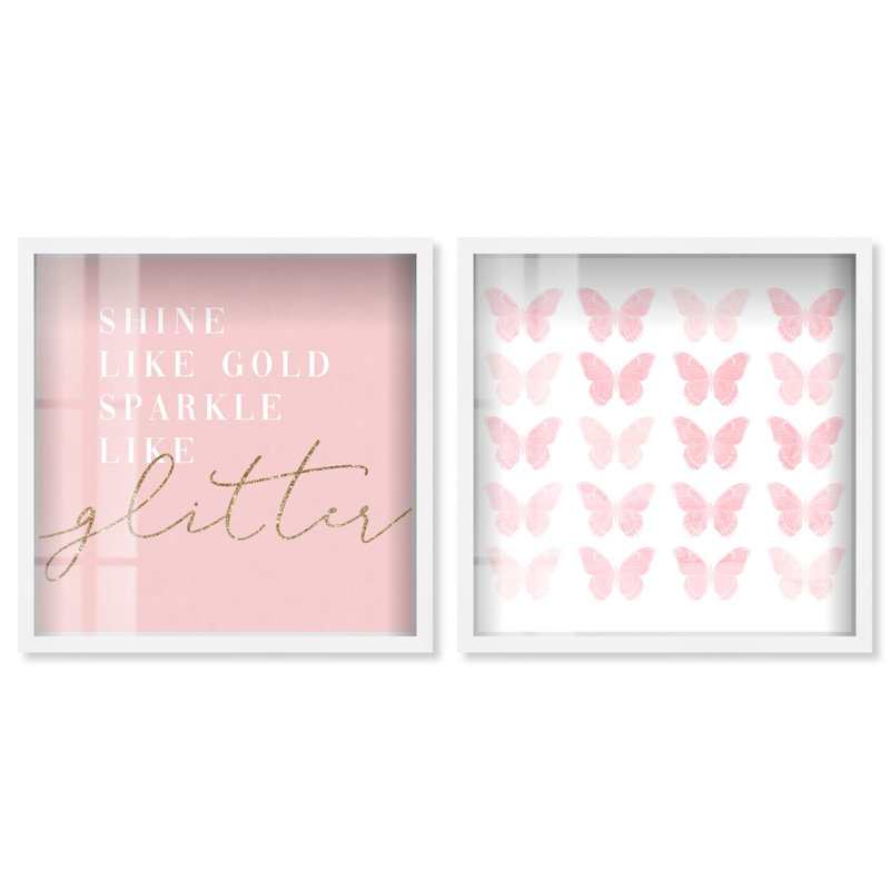 Ensemble de paire de papillons roses pastel par Art Remedy, H 17 po x l 17 po, Blanc