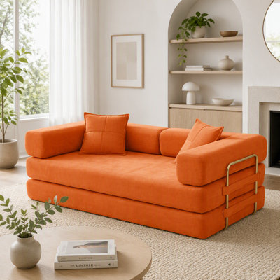 Modular Corduroy Sofa Bed with Movable Armrests and No Assembly