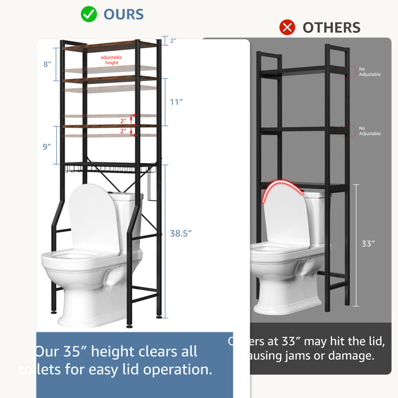 68" Industrial Over-the-Toilet Storage Rack, 4-Tier Space-Saving Bathroom Organizer with Manufactured Wood Shelves and Metal Frame