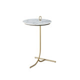 14" Carrara Stone Top Accent Table with Soft Gold Base