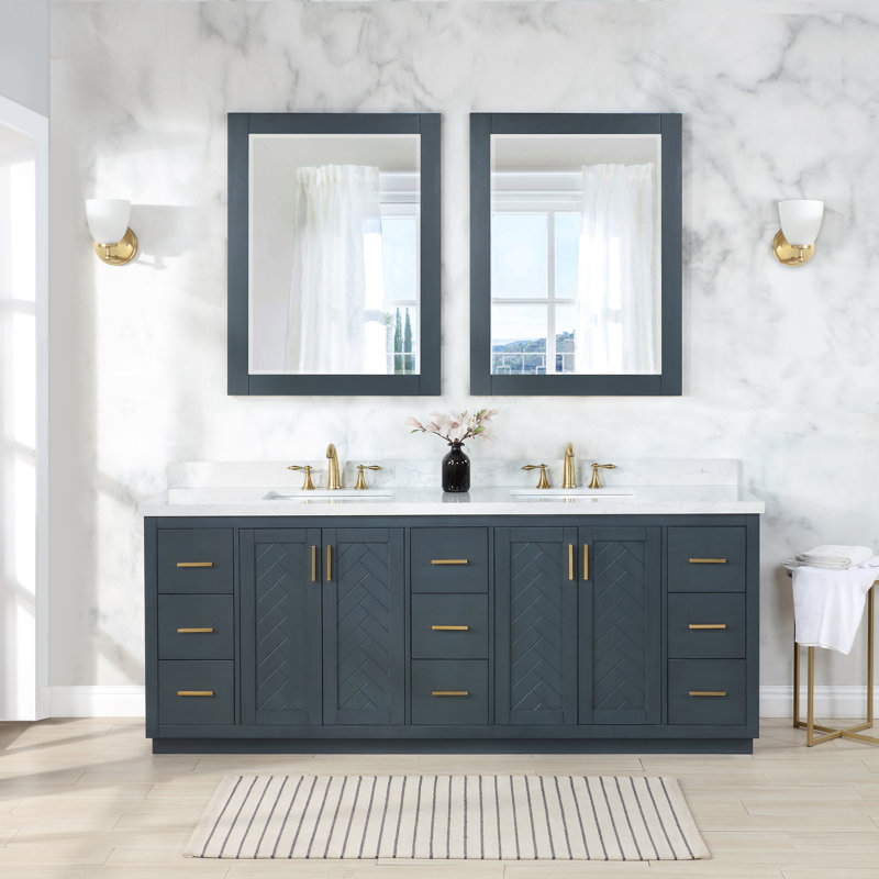 Gazsi Wood Bathroom Vanity Set, Charcoal Blue