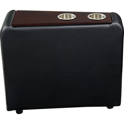 Black Faux Leather Home Theater Storage Wedge Console Featuring Memory Foam And Two Cupholders, 23.87 Inches Tall, 11.5 Wide, 26.96 Deep For Customized Experience In With Stainless Steel Cupholders