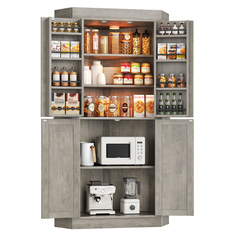 Garde-manger d'angle 71 po gris | Rangement de cuisine à 4 portes de style campagnard, Gris