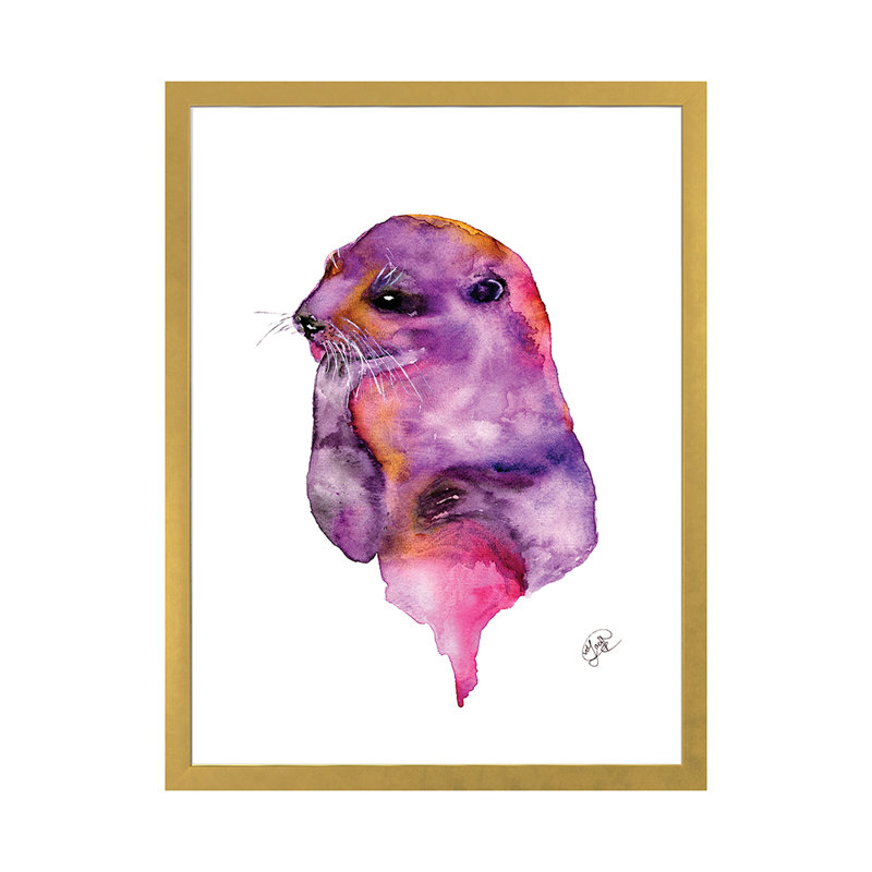 Loutre, art sur toile, H 32 po x l 24 po x P 1 po, Papier encadré doré