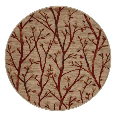 Machine Washable Botanical Beige Area Rug
