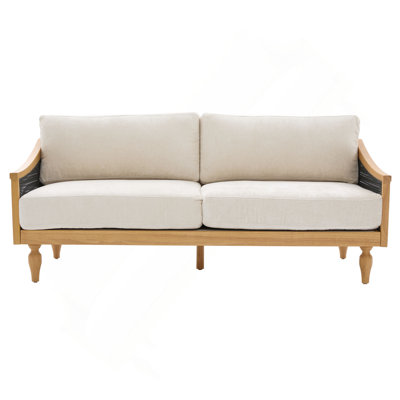 Mid-Century Loveseat Sofa 70.9" Sofa Couch With Rattan Armrests&Wooden Legs For Living Room