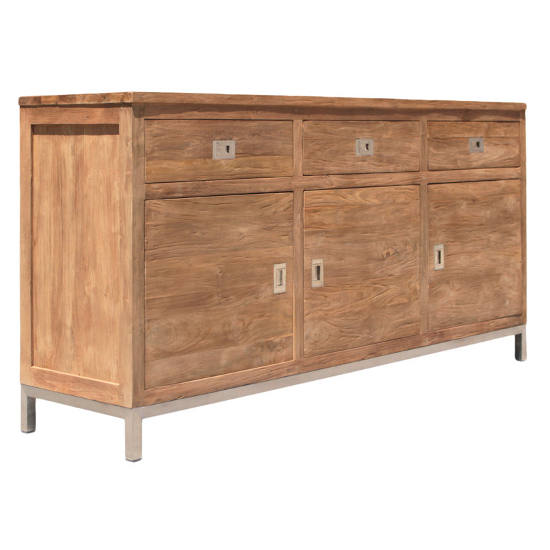 Stella 69'' Recycled Teak Buffet with Stainless Steel Accents
