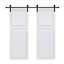 Double 2 panneaux modernes 64 po X 84 po Porte de grange coulissante en panneau de fibres à densité moyenne noyer blanc avec ensemble de quincaillerie-130917442-130917461