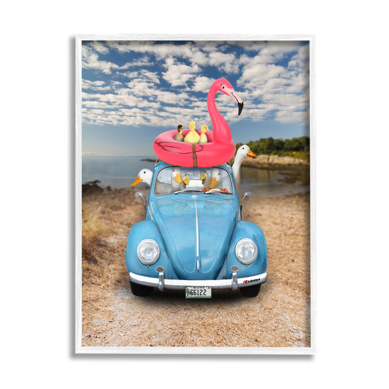 Illustration amusante d'oies giclées par John Hovenstine, H 20 po x l 16 po x P 1,5 po, Giclée encadrée blanc bord de mer