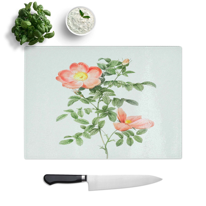 Tempered Glass Sweet Briar Rose by Pierre-Joseph Redoute Chopping Board, 39 cm W x 28.5 cm L