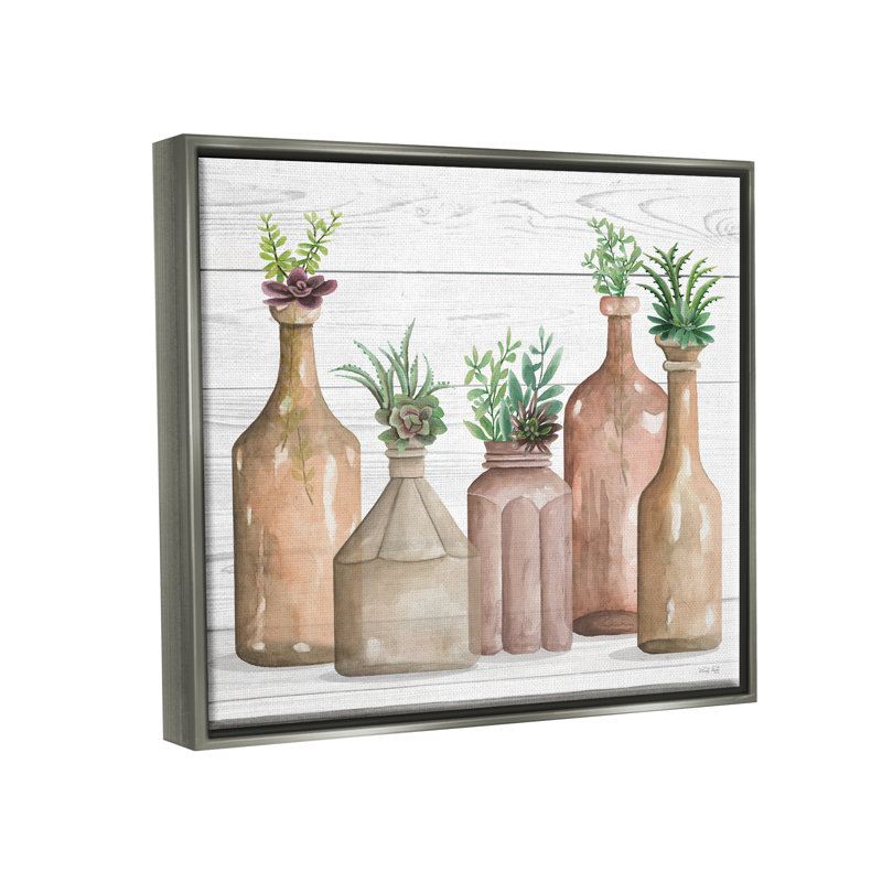 «Succulents Herbs Rustic Cottage Jars Leaves Arrangement» par Cindy Jacobs, H 21 po x l 17 po x P 1,7 po