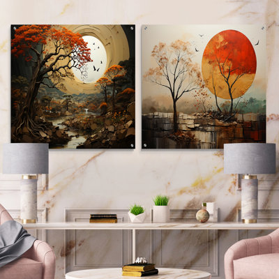 Baobab Tree Harmony I - ensemble de 2 peintures murales en acrylique Baobab