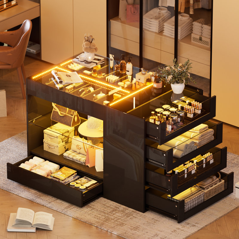armoire dressing Hives & Honey Florence Walnut Jewelry you can rest easy knowing your precious jewelry is safe and sound Mercer41 Closet Island With Drawers,