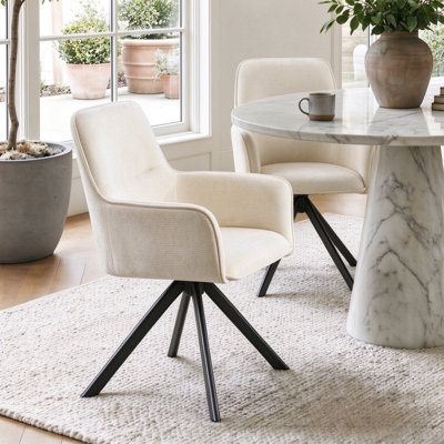 Morden Simple Upholstered 360° Swivel Solid Colour Chenille Dining Chair with Armrests