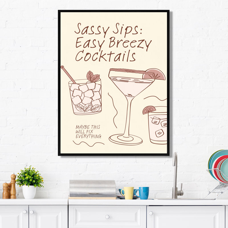 Sassy Sips: Easy Breezy Cocktail - Décoration murale cocktails, Toile avec cadre flottant noir, H 32 po x l 24 po x P 1 po