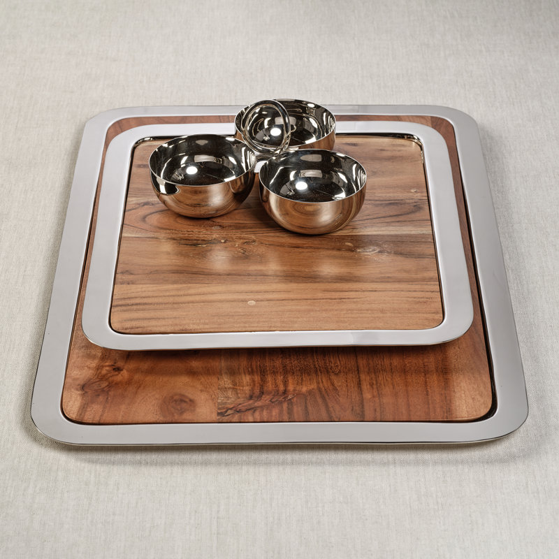 Plateau en acier / bois d'acacia Milluss Pines Crussell, H 0,75 po x l 12,25 po x P 14,25 po