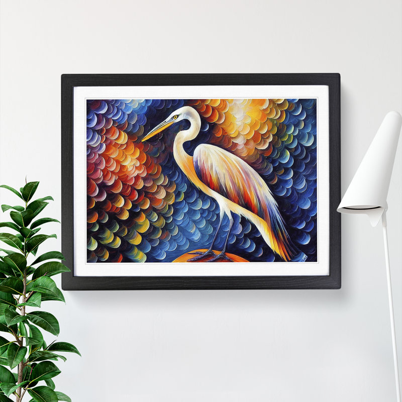 Heron Bird Abstract Vol.2 - Single Picture Frame Painting, 46cm H x 64cm W x 2cm D, Black