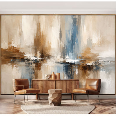 Wall Mural Peel and Stick Wallpaper Abstract Neutral Blue Beige Brushstroke Painting Self-Adhesive Removable Contact Paper Wall Decor for Living Room Bedroom 69"H x 96"W