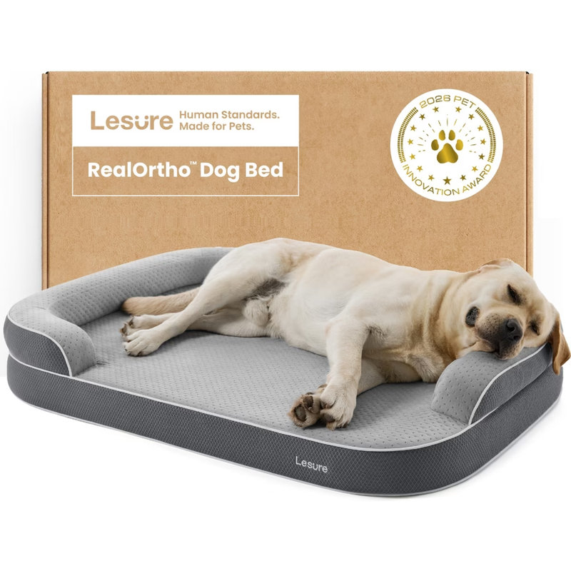 Canapé orthopédique Lesure RealOrtho 3 couches en mousse à mémoire de forme avec housse amovible pour chien, Gris cendre